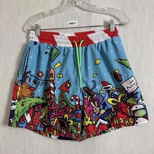 Slunks Men's Medium Lined Printed 5" Inseam Christmas Doodles Christmas Shorts